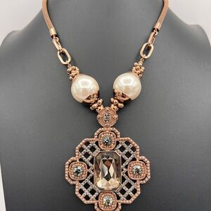 Rose Gold Necklace with Pearl Accents